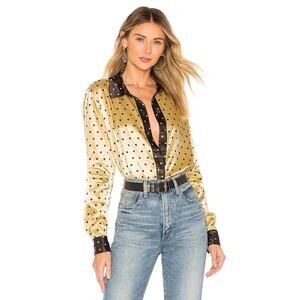 Stine Goya Maxwell Button Up Top XS Golden Black Polka Dots Statement Luxury